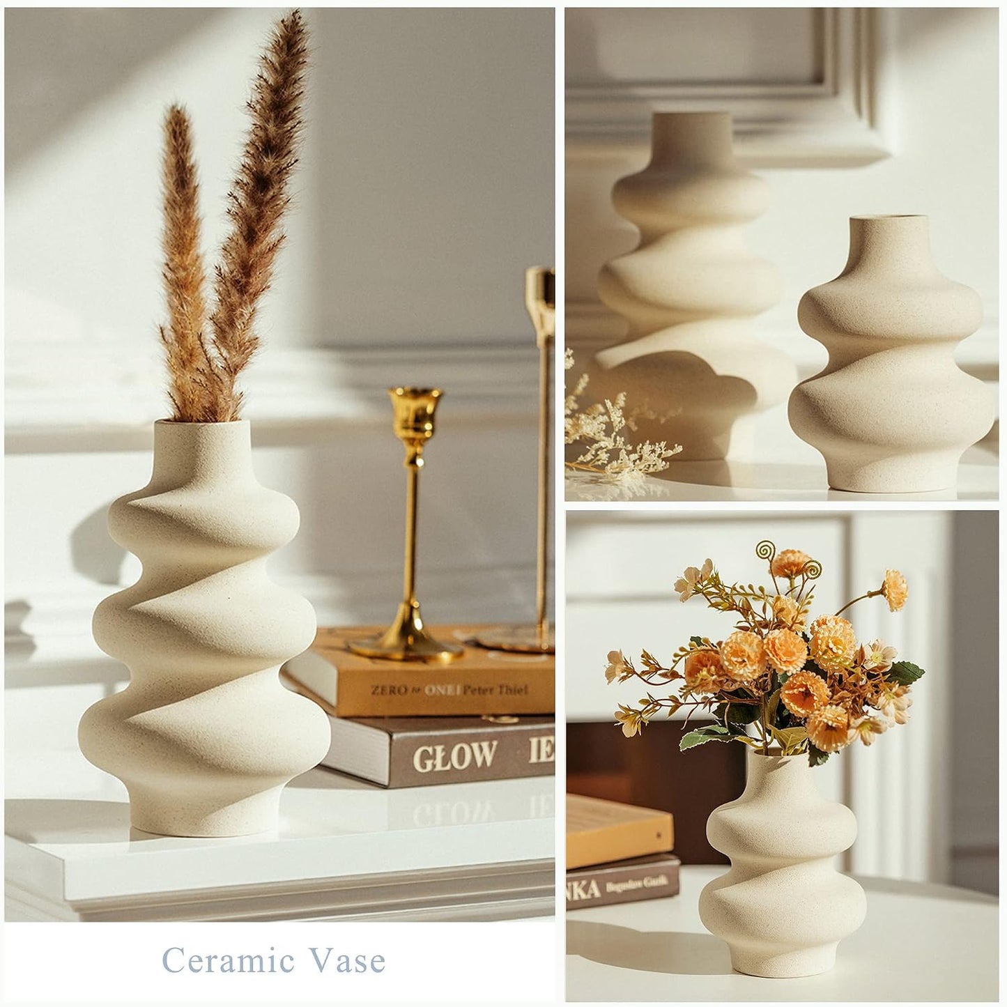 Steviieden Ceramic Vases Set of 2 – Off White Boho Farmhouse Decor, Pampas Grass Vase for Living Room, Wedding & Centerpieces