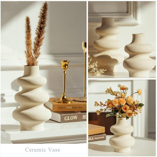 Steviieden Ceramic Vases Set of 2 – Off White Boho Farmhouse Decor, Pampas Grass Vase for Living Room, Wedding & Centerpieces