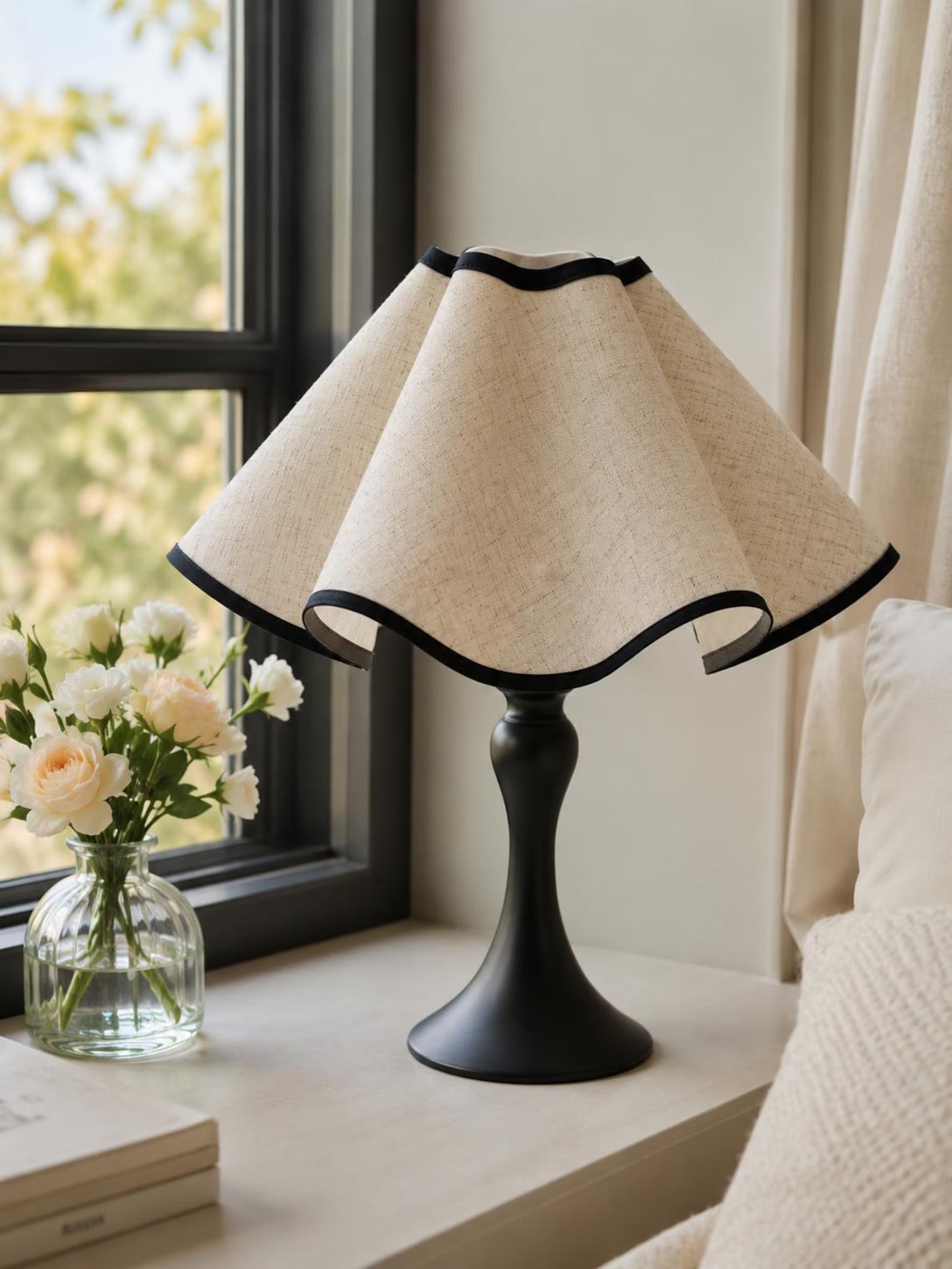 Petal Table Lamp – Romantic Bedside Lamp with Fabric Shade, Retro Artistic Accent Light for Bedroom & Home Decor