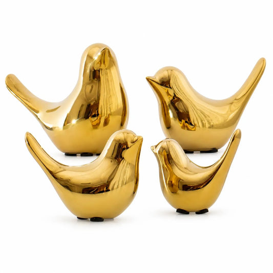 Gold Ceramic Bird Figurine Set – Modern Bird Statues, Minimalist Home Decor for Living Room, Shelf, Table & Office